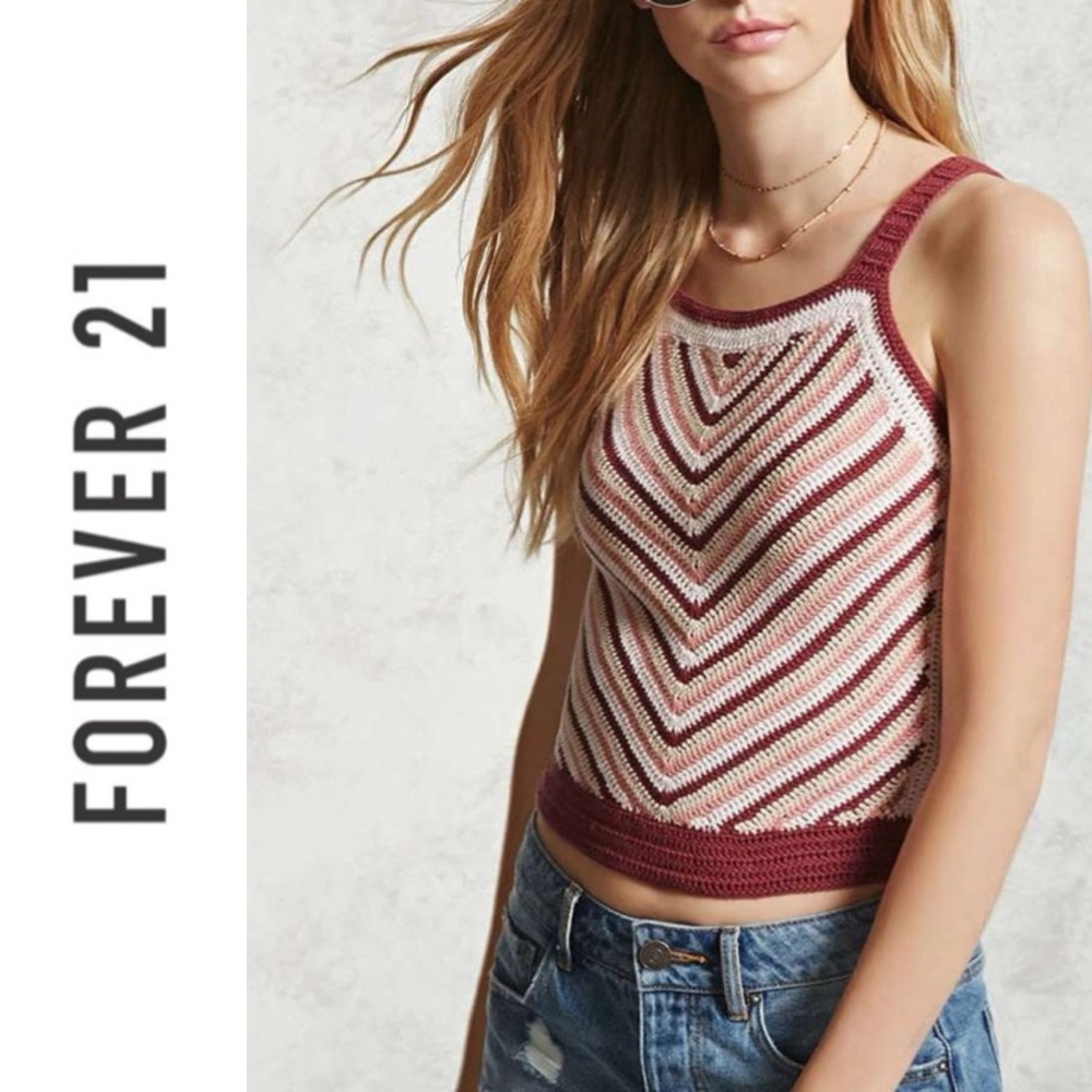 Forever 21 Women's Striped Knit Tank Top - Magenta and Peach